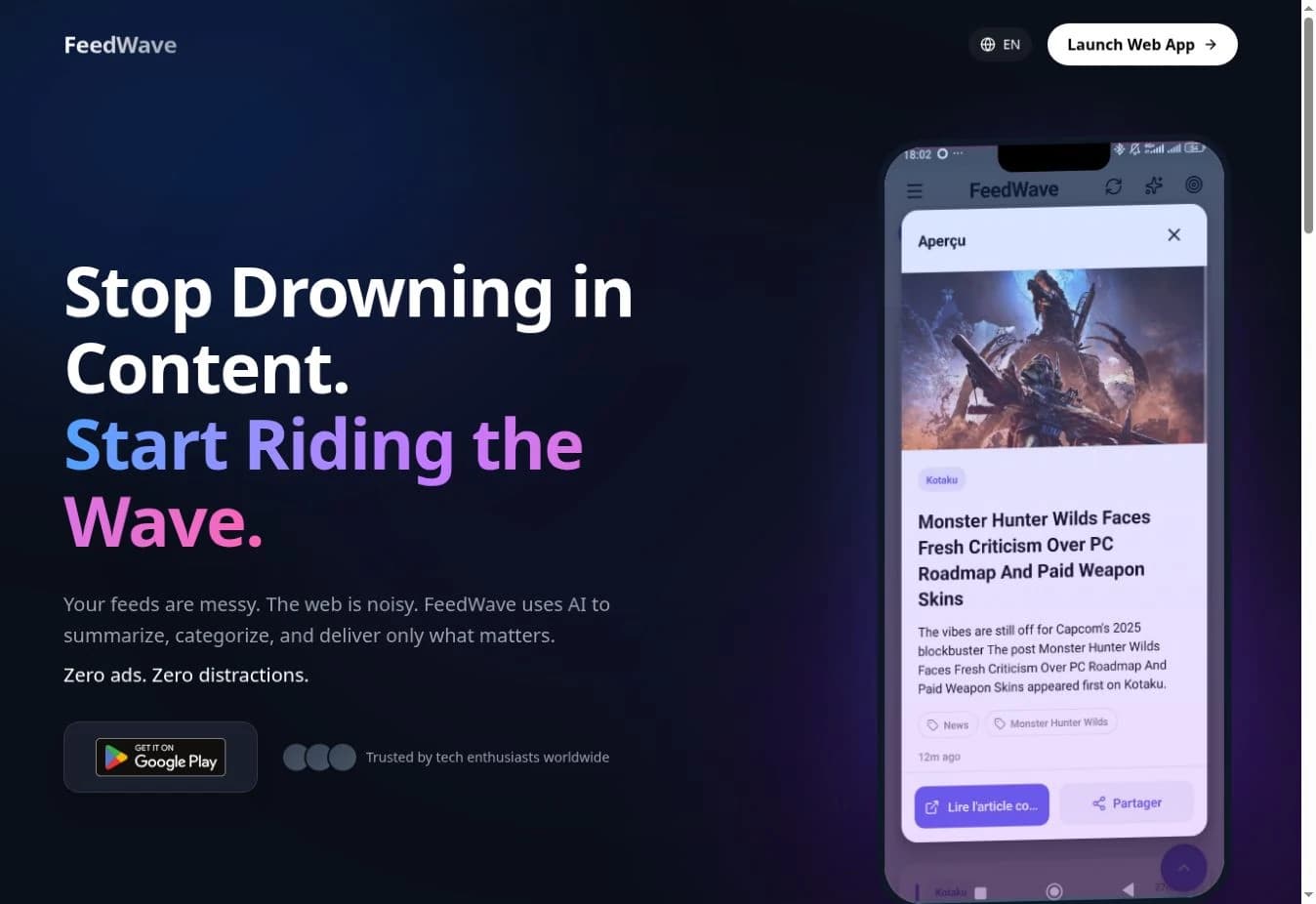 Aperçu du site Feedwave