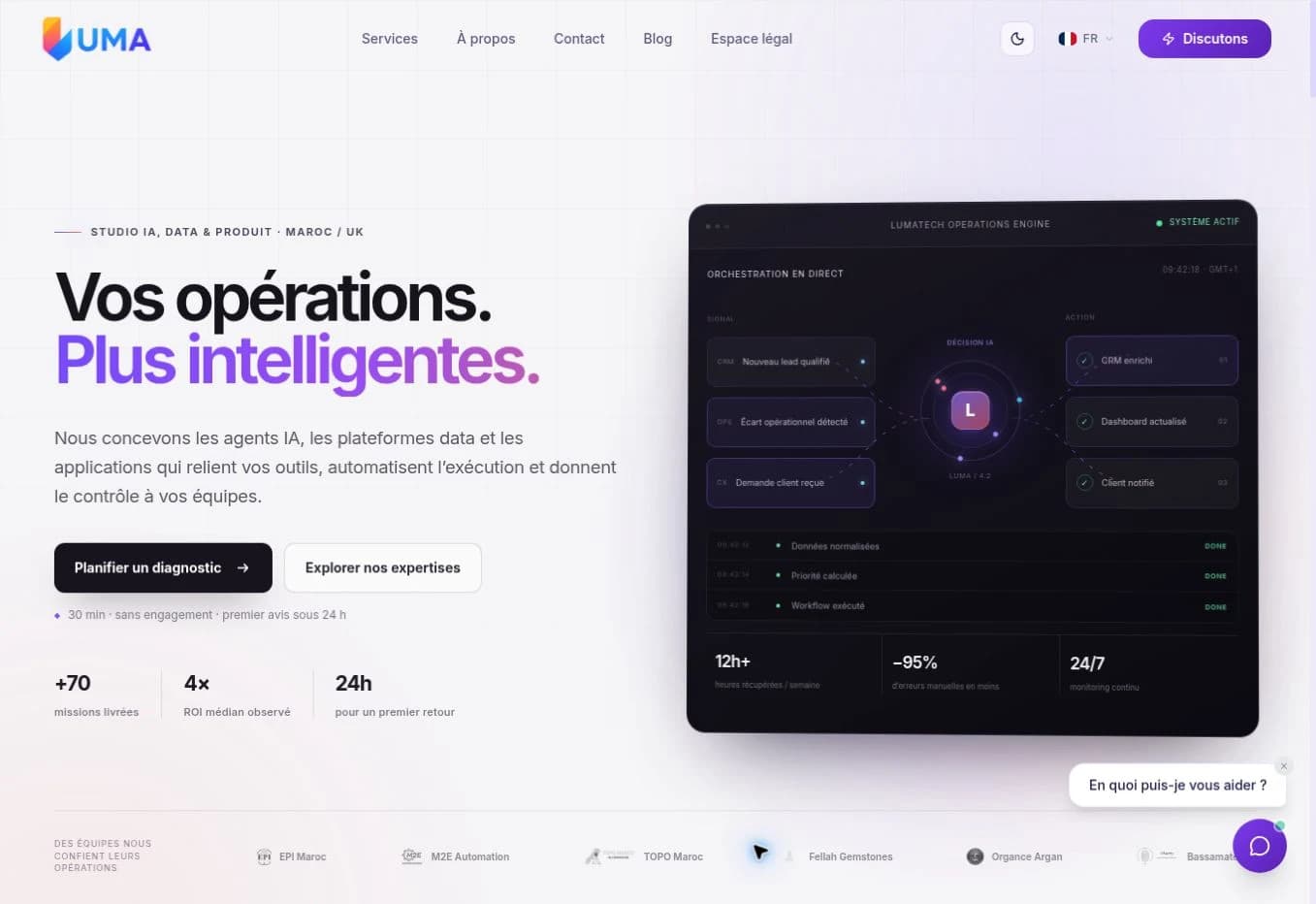 Aperçu réel du site Lumatech : agents IA, données et automatisation des opérations